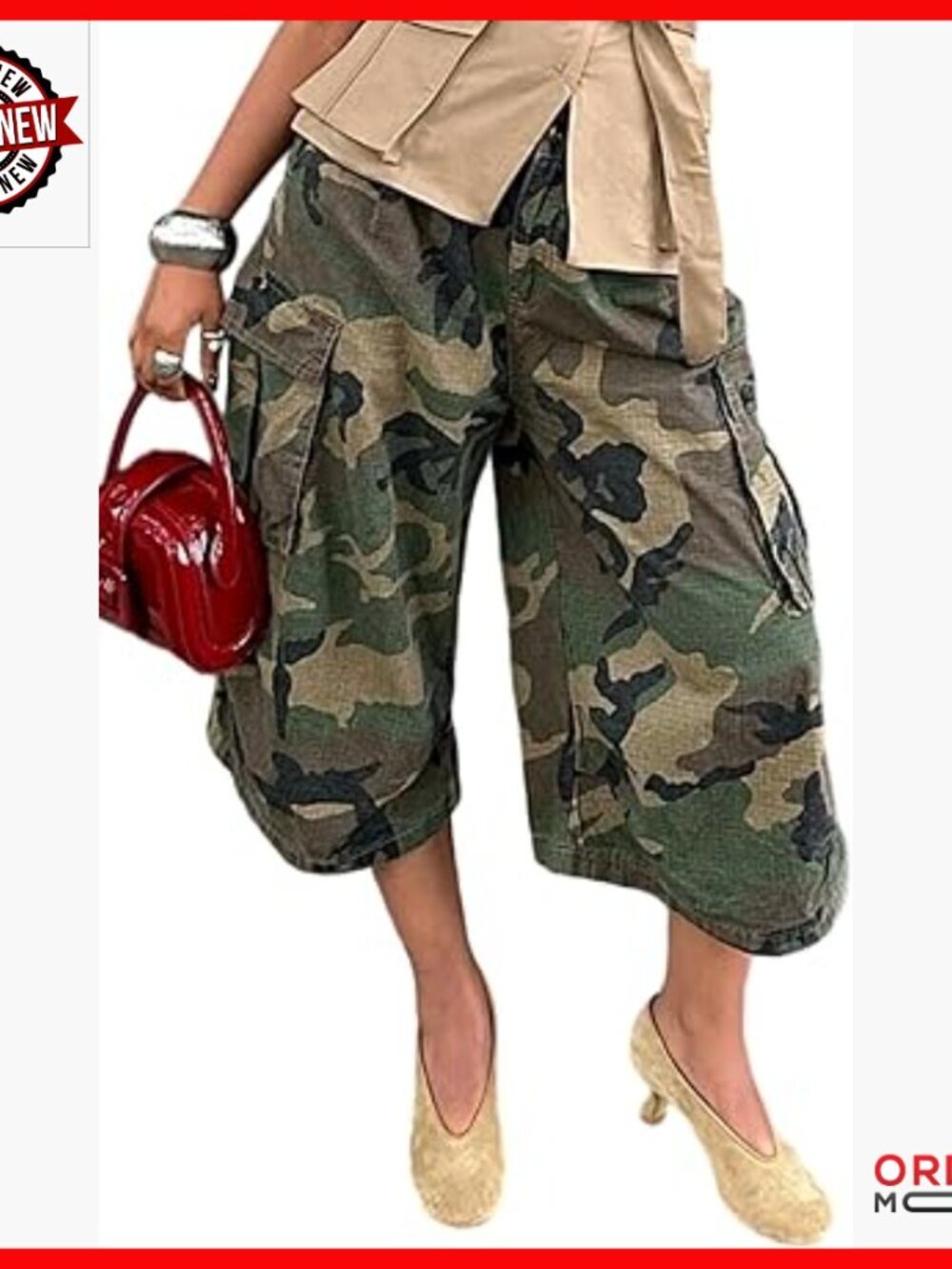 Plus Size Cargo Cropped Jeans Wide Leg Harem Pants Elastic Waist